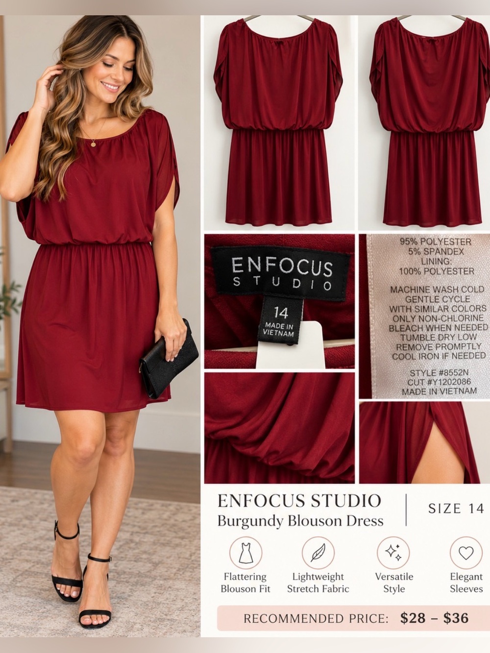 Enfocus Studio Burgundy Blouson Dress